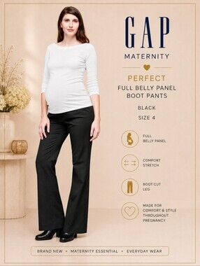 Brand New GAP Maternity PERFECT Full Belly Panel Black Boot Pants Size 4